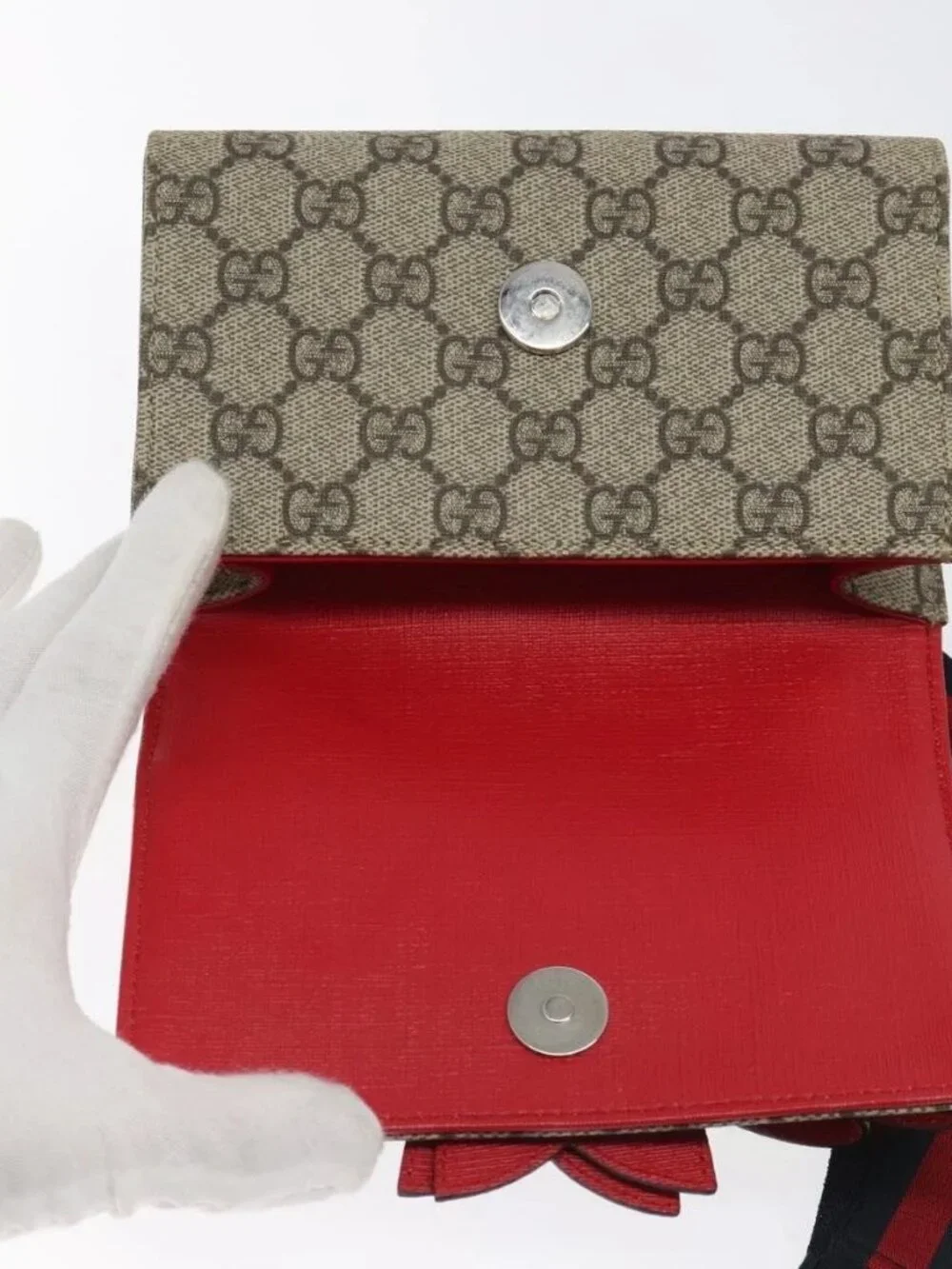 GUCCI GG Supreme Sherry Line Children Waist bag PVC Beige Red Navy Auth BD2175